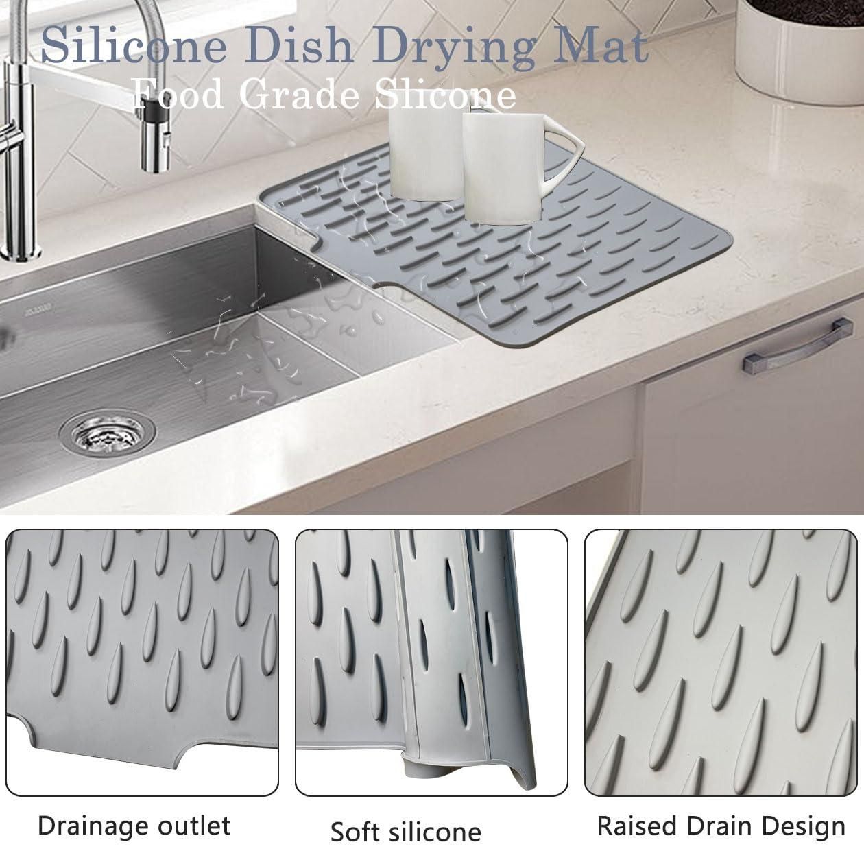Silicone Dish Drying Mat for Kitchen | Quick Dry Anti-Slip Drain Mat